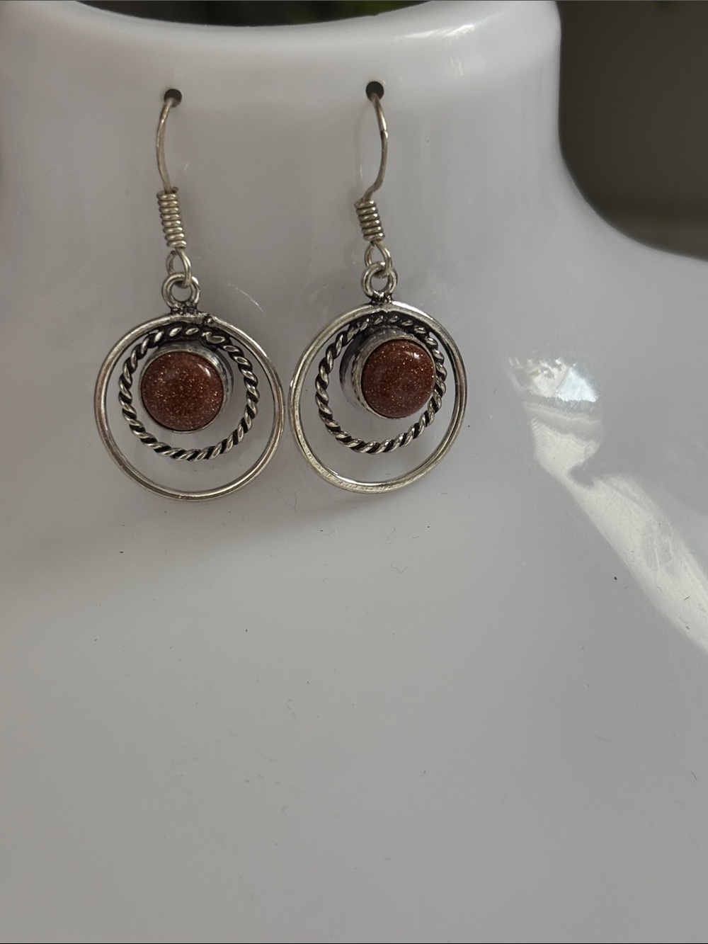 Sterling Goldstone Hoop Drop Gemstone Earrings